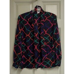 PENDLETON MISS SOPHISTICATES Vintage Blouse Size 8 Colorful Neck Tie LS Button